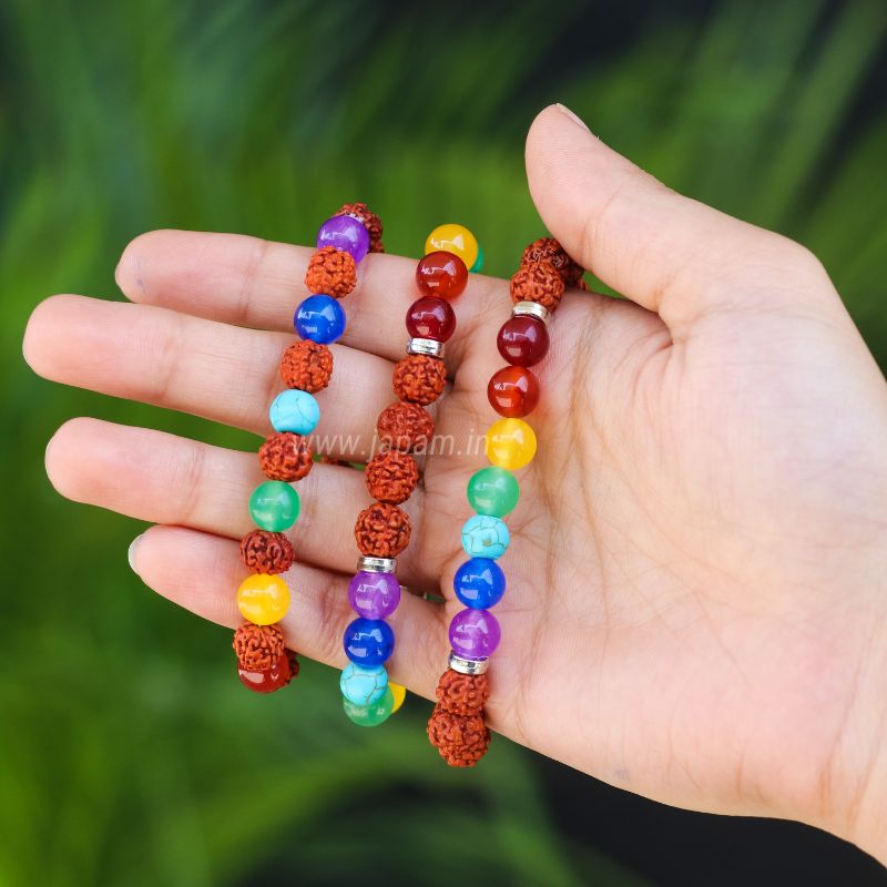 7 Chakra x Rudraksha Bands - Free Size Bracelet