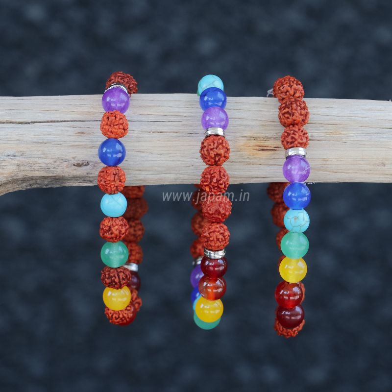 7 Chakra x Rudraksha Bands - Free Size Bracelet